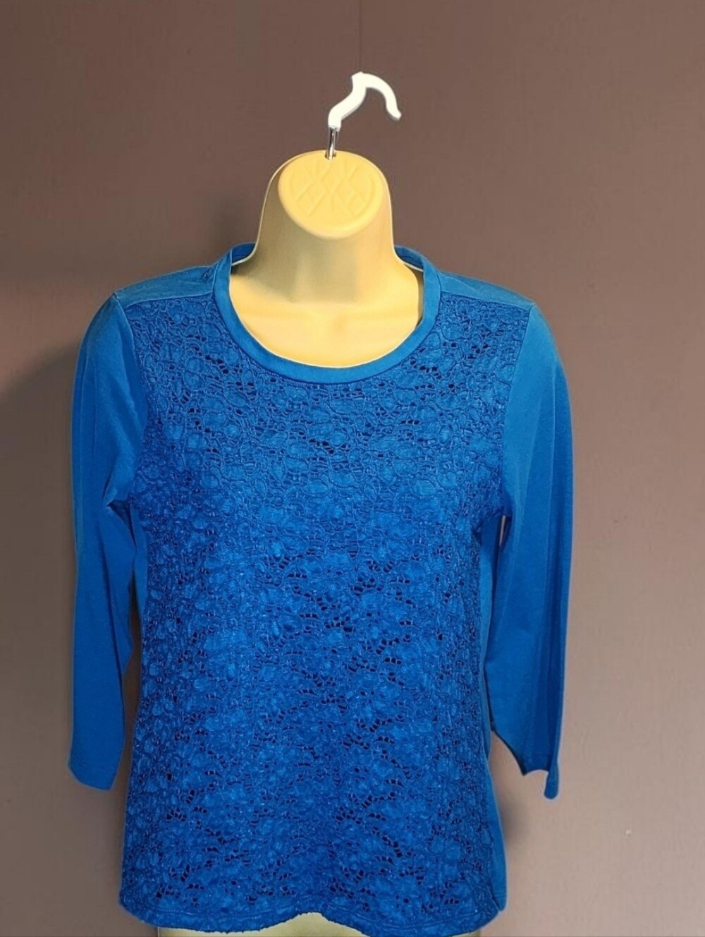 Blue Lace Front Women's Long Sleeve Top